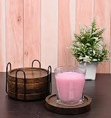 Samhita Mango Wood Coasters Set of 5 with Iron Holder Brown Round view 2