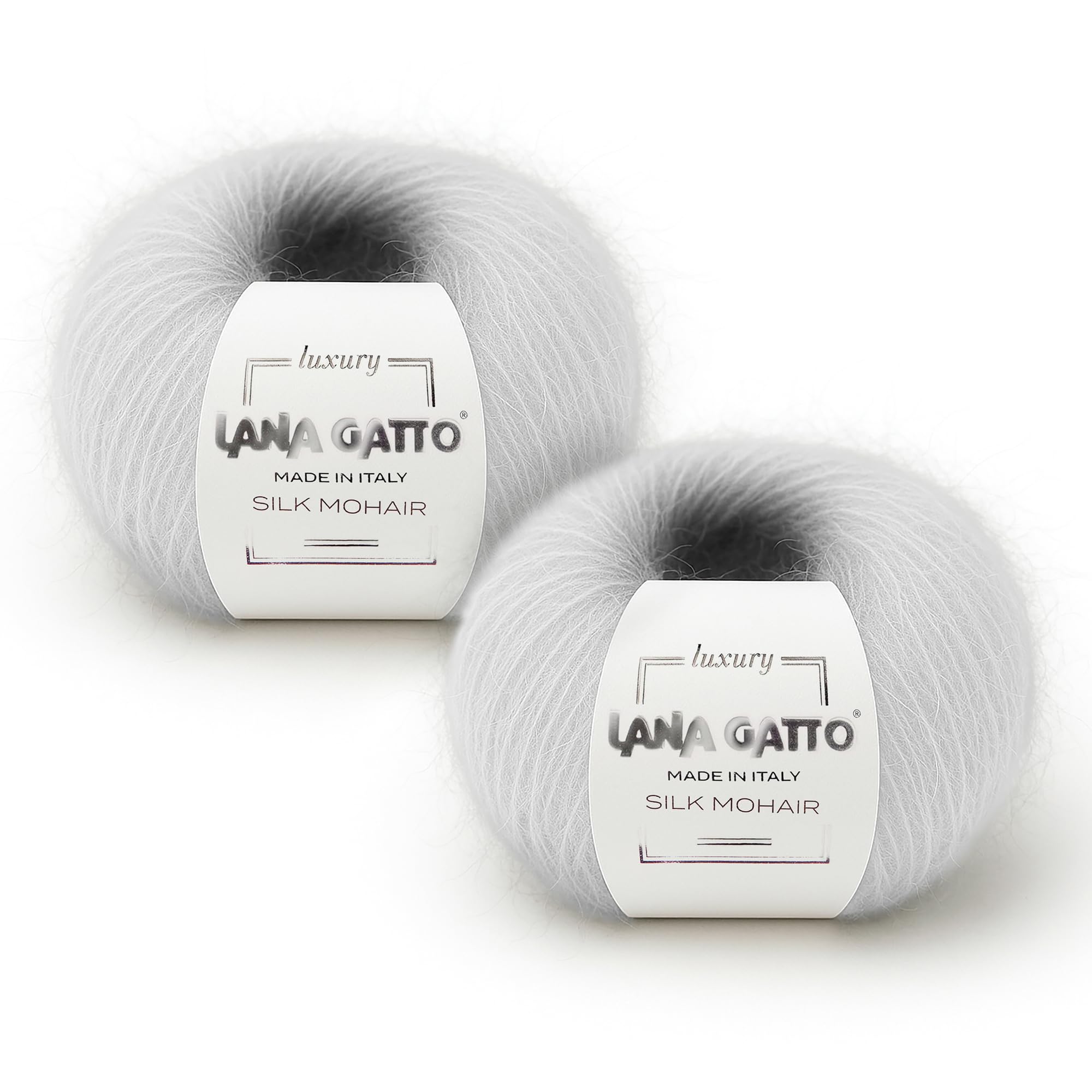 Silk Mohair Yarns for Knitting, Lana Gatto Luxury Silk Mohair Line, 50 gr., 424 mt, / 1,8 oz., 464 yds, (White - 6027, 2)