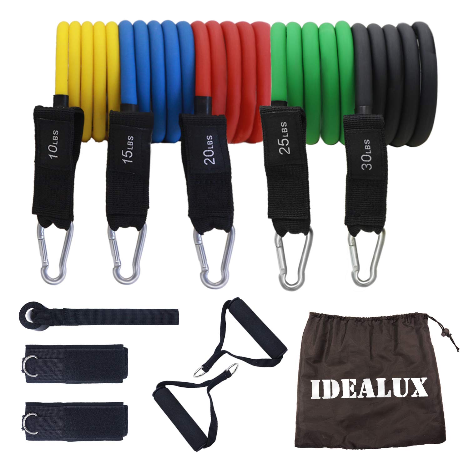 IDEALUXResistance Bands Set, Exercise Bands with Handles, Ankle Straps, Door Anchor,Resistance Training, Physical Therapy, Home Workouts, Yoga, Pilates
