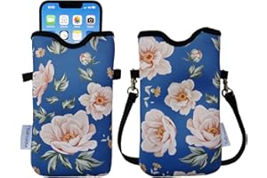 Tainada Men Women Neoprene Phone Sleeve Pouch Case Bag with Crossbody Strap/Neck Lanyard for iPhone 15/14 Pro Max, 15/14/13 Plus, Samsung S24+, S24, S23+, A54, Z Fold5, Google Pixel 8 (Blue Floral)