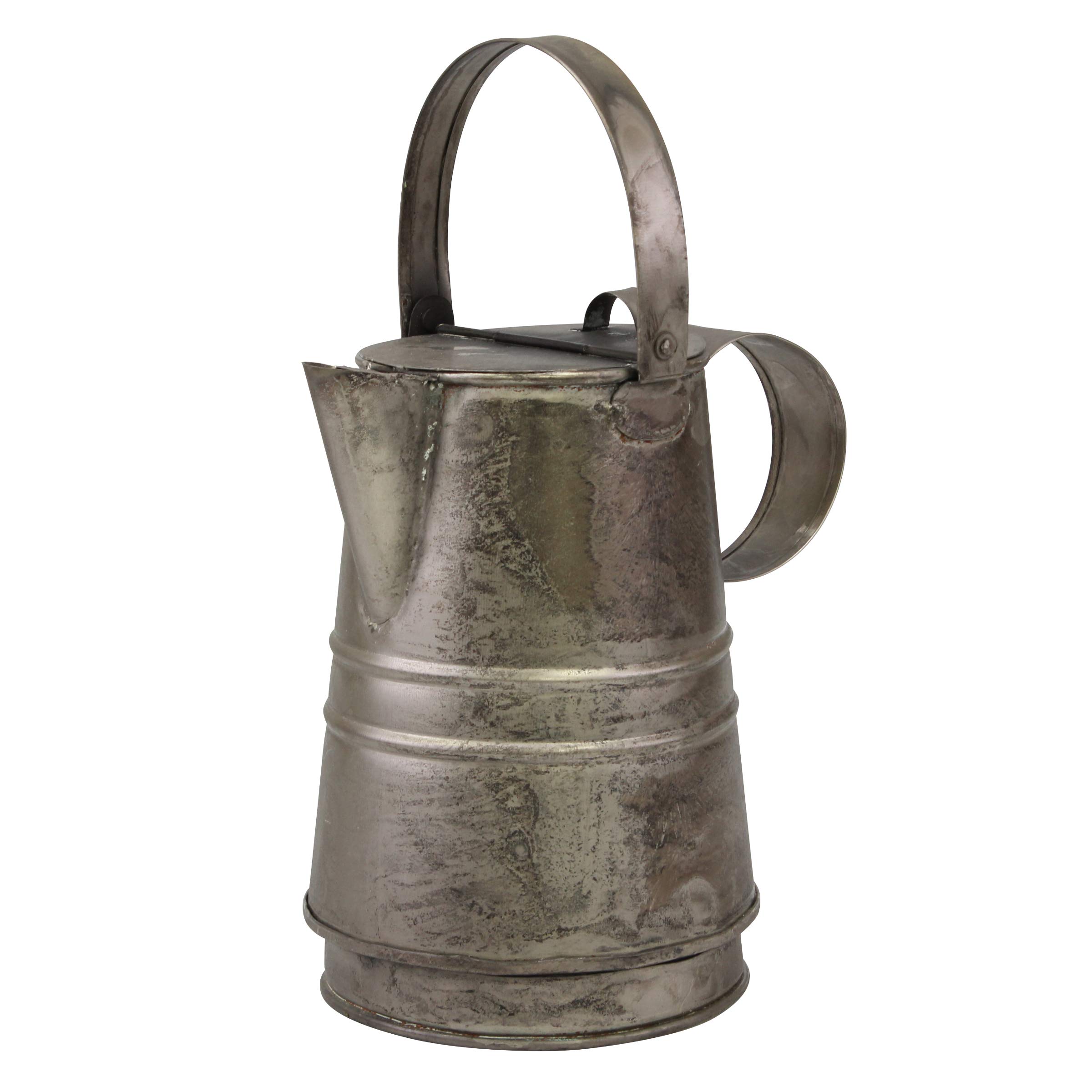 Stonebriar Decorative Antique Silver Metal Drinking Pitcher with Handle and Lid, Rustic Industrial Home Decor Accents
