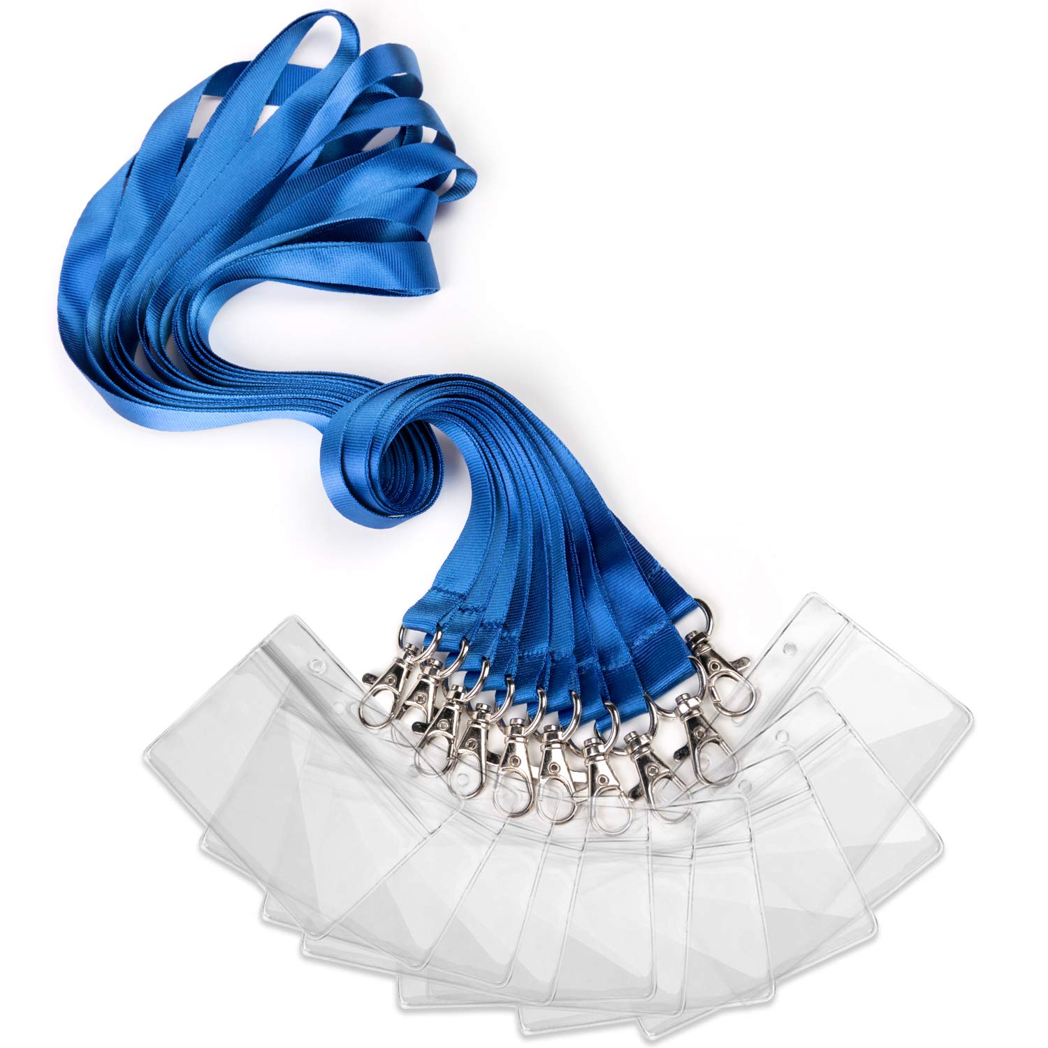 Set of 10 Badge Card Holder with Neck Lanyard Strap for Business, Exhibition and Office (Blue)