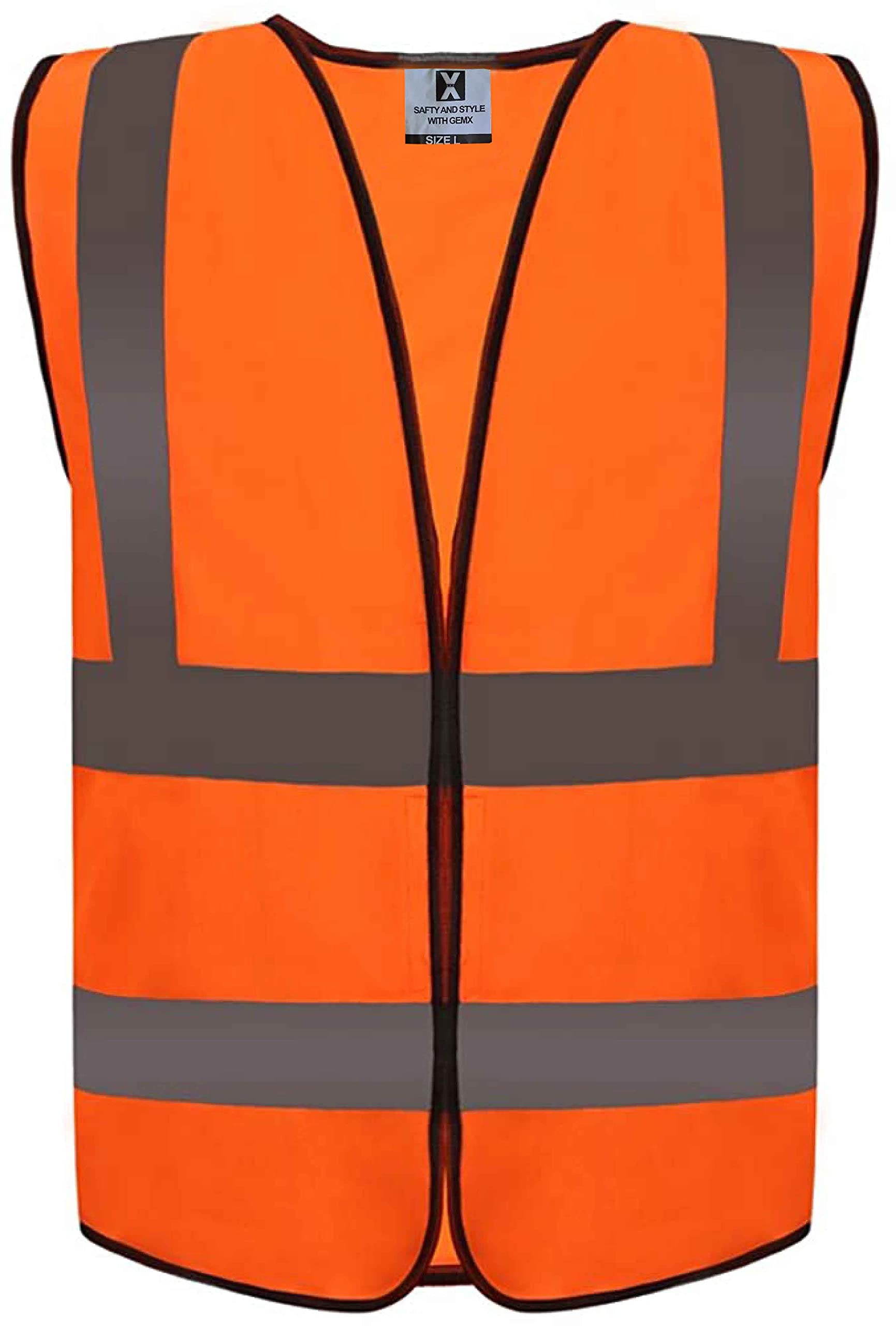 Gemx High Visibility Vest with Velcro Fastening Closure ‒ Hi Vis Vests with 4 Reflective Strips ‒ Unisex High Vis Jackets for Construction Workers, Surveyors, Security Guards & Other Outdoor Safety