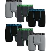 Reebok Mens Boxer Briefs - 6 Pack Stretch Moisture Wicking 6” Inseam Mens Underwear with Contour Pouch Boxers for Men