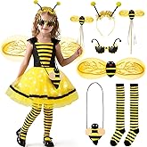 Latocos 8pcs Bee Costume Kids Toddler Light Up Bumblebee Tutu Dress Bee Wings Bag Socks Halloween Dress Up Gift