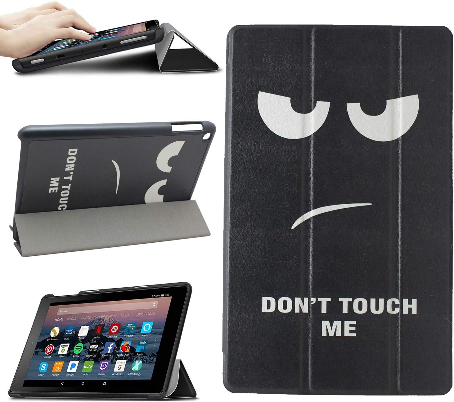 Wisteke Case for All-New HD 8 (8" Tablet, 7th and 8th Generation), PU Leather Folio Case Cover with Viewing/Typing Stand, Fits 2017 and 2018 Release HD 8" Tablet (Dont Touch)