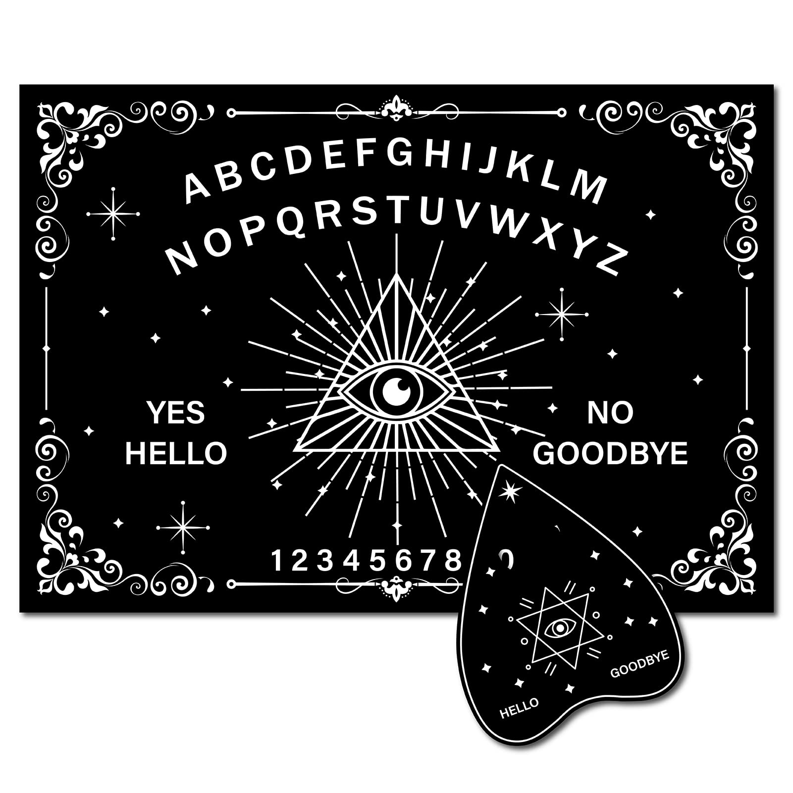 CREATCABIN Wood Spirit Board Pendulum Board Wooden Talking with Planchette Black Dowsing Divination Spirit Hunt Metaphysical Message Decor for Wicca 11.8 x 8.3 Inch-Eye