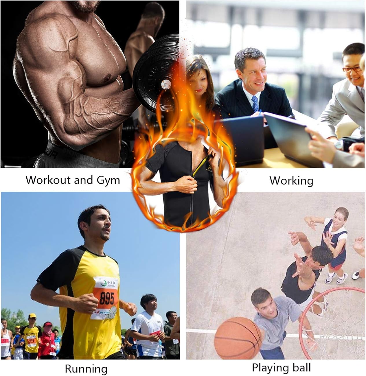 NINGMI Sauna Suit for Men Hot Sweat Suit Sauna Shirt Sweat Body Shaper Workout Neoprene Suit Zipper Short Sleeve: Clothing