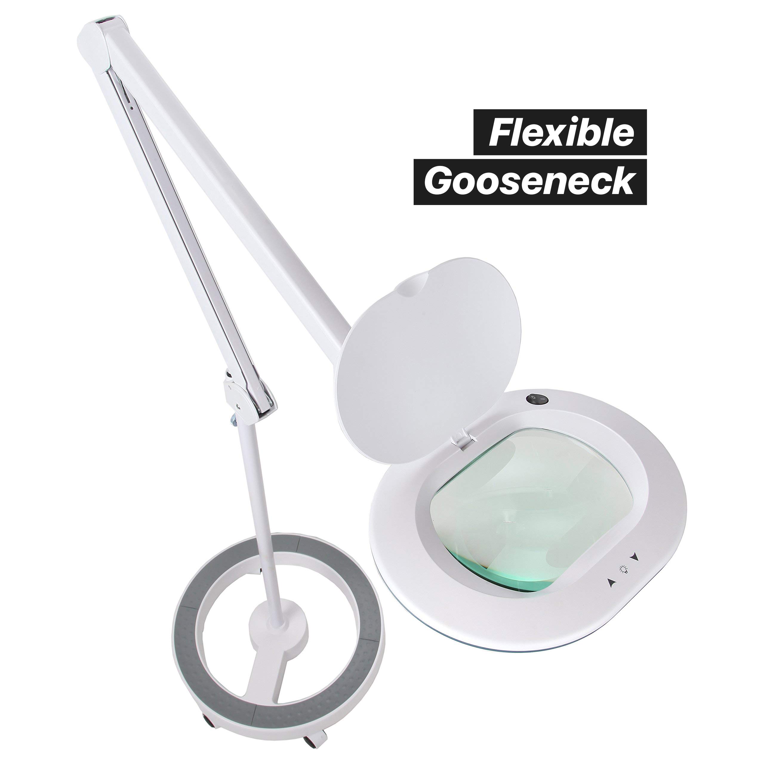 Brightech LightView Pro Magnifying Glass with Stand and Light – Magnifying Floor Lamp with 6-Wheels on a Sturdy Base for Facials – LED Work Light with XL Magnifying Glass for Crafts and Projects