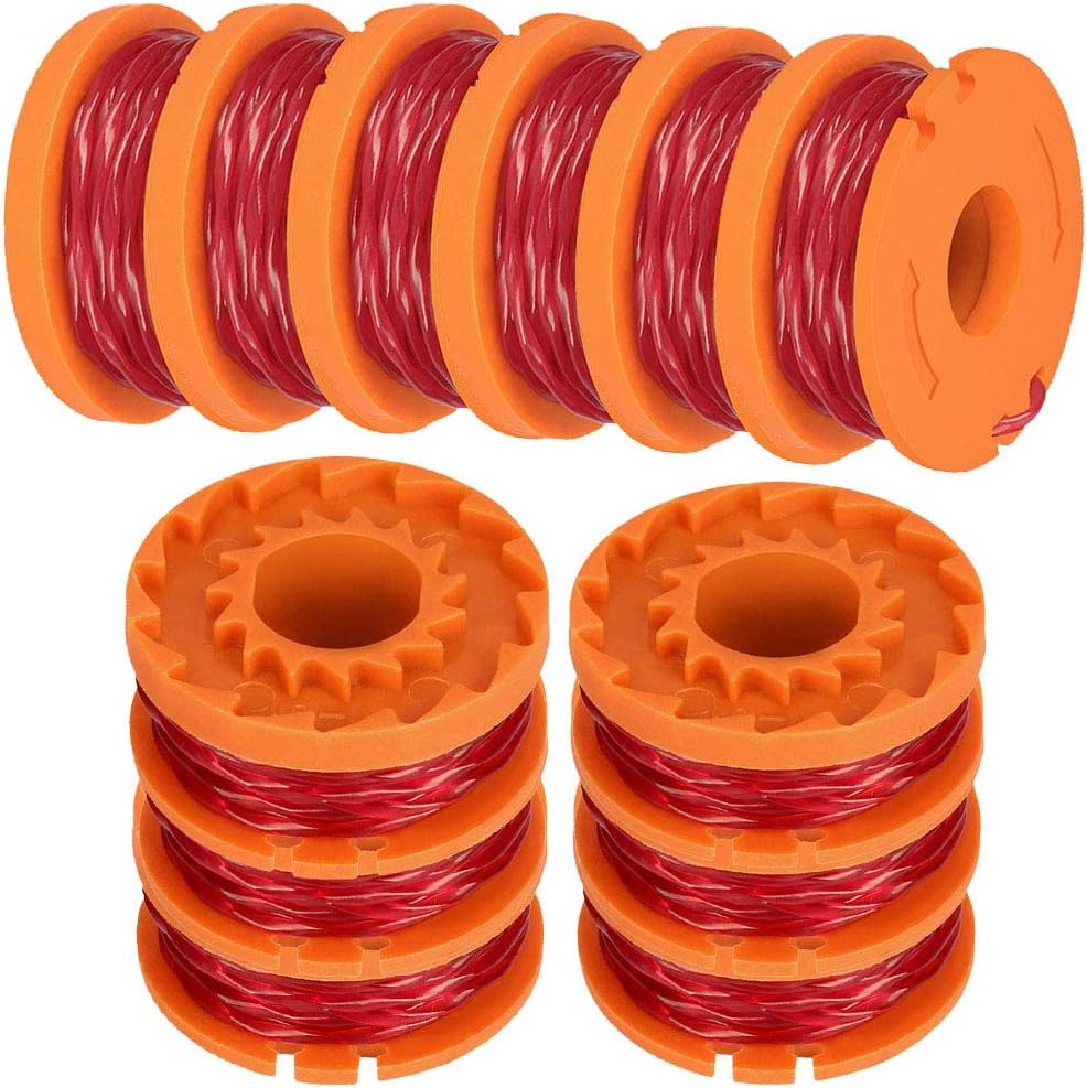 TOPEMAI WA0010 Replacement Trimmer Spool Line 0.065” for Worx WG154 WG163 WG160 WG180 WG175 WG155 WG151 String Trimmer (12 Spools + 3 Caps) : Garden & Outdoor