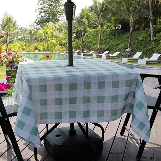 Colorbird Medallion Flower Outdoor Tablecloth Water Resistant White Light Green Polyester Fabric Table Cover With Zipper Umbrella Hole For Patio Garden Tabletop Decor Zippered 60 X 84 Inch Table Covers