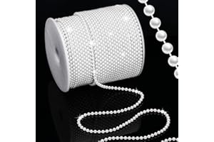 Towenm 99 Feet 3mm Pearl Strings for Crafts, Artificial Pearl Beaded Garland Trim Chain Strands for Wedding Centerpieces Party Decoration Christmas Tree Garland, White