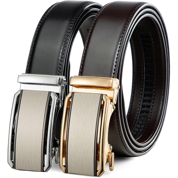 Barry.Wang Men's Ratchet Belt 2-Pack - Genuine Leather With Alloy Buckle (Black & Brown) - View #10