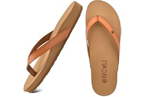 ONCAI Womens Flip Flops For Women Comfortable Leather Strap Yoga Mat Non-Slip Women's Thong Sandal Casual Summer Beach Slippers With Arch Support