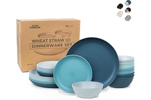 Grow Forward 24-piece Premium Wheat Straw Dinnerware Sets for 8 - Unbreakable Dishwasher & Microwave Safe Plastic Plates and 