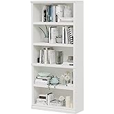 Bevfint 70-Inch Tall White Bookcase, 5 Tiers Shelves Open Storage Bookshelf | 33 In Wide Anti Tipping Indoor Furniture, Book Cases for Home Library Office Bedroom School