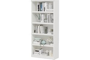 Bevfint 70-Inch Tall White Bookcase, 5 Tiers Shelves Open Storage Bookshelf, 33 in Wide Anti Tipping Indoor Furniture, Book Cases for Home Library Office Bedroom School