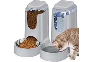 HWONMTE 2 Pack Automatic Cat Feeder and Water Dispenser Dog Gravity Food Feeder and Waterer Self Feeding Bowls for Small Medium Pets Puppy Kitten (Grey)
