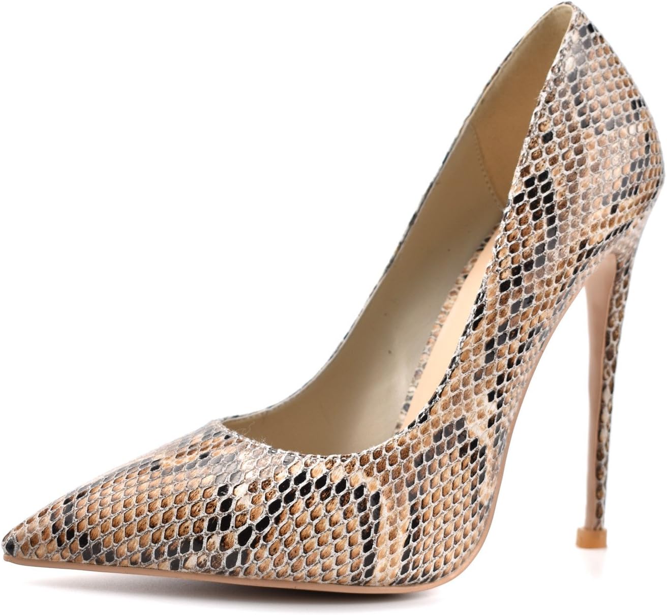 100FIXEO Brown Snake Women Elegant Pointy Toe Spikes High Heels Dress Pumps Shoes Size 7 (B) M US