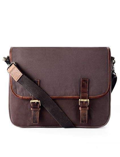 Gauge Leather Trim Messenger Laptop Bag for Men (Brown)