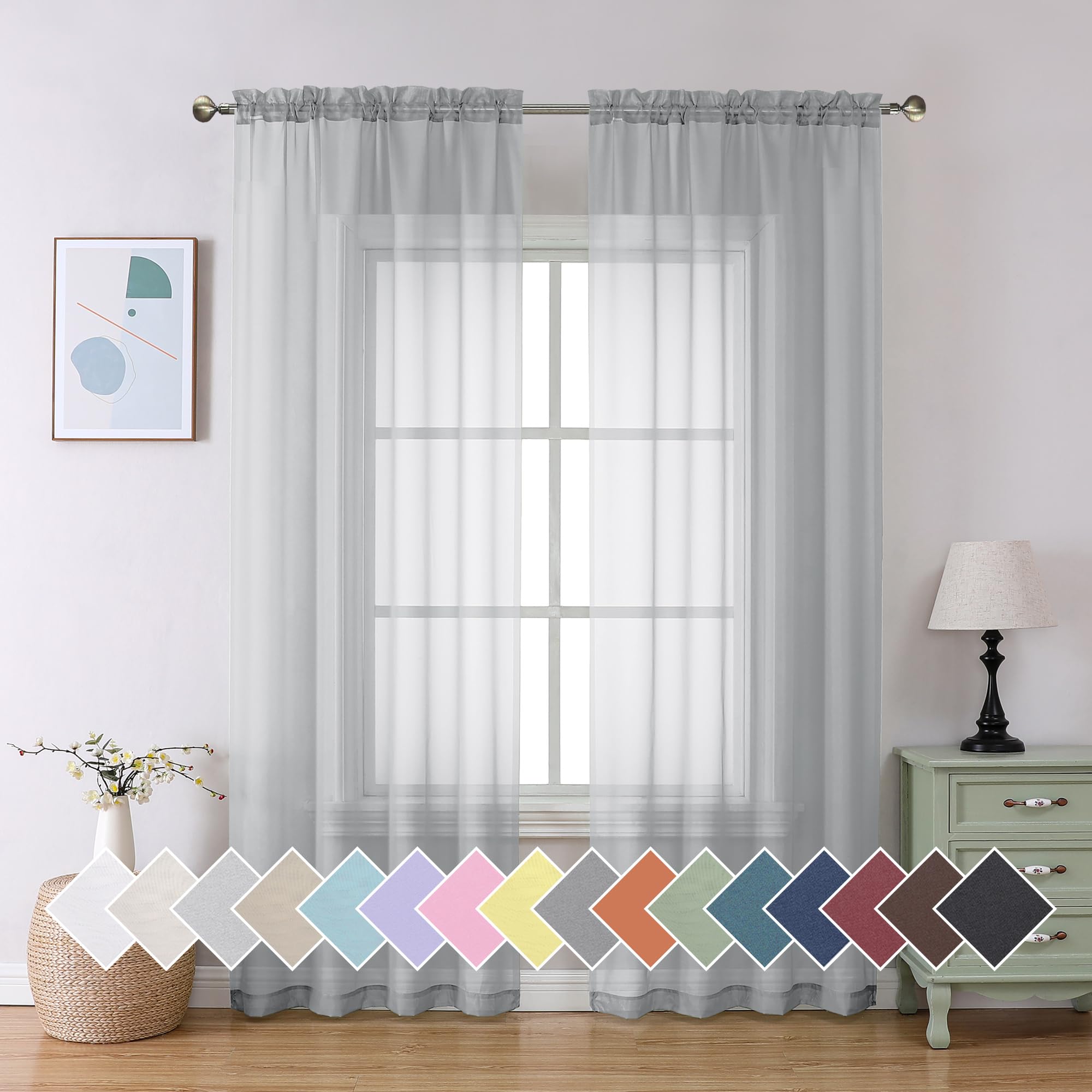 Photo 1 of Aiyufeng Light Grey Sheer Window Curtains 84 Inches Long 2 PCS- Rod Pocket Living Room Curtain Panels Voile Textured Soft and Lightweight Window Treatments for Bedroom Decor, 40W x 84L Inches
