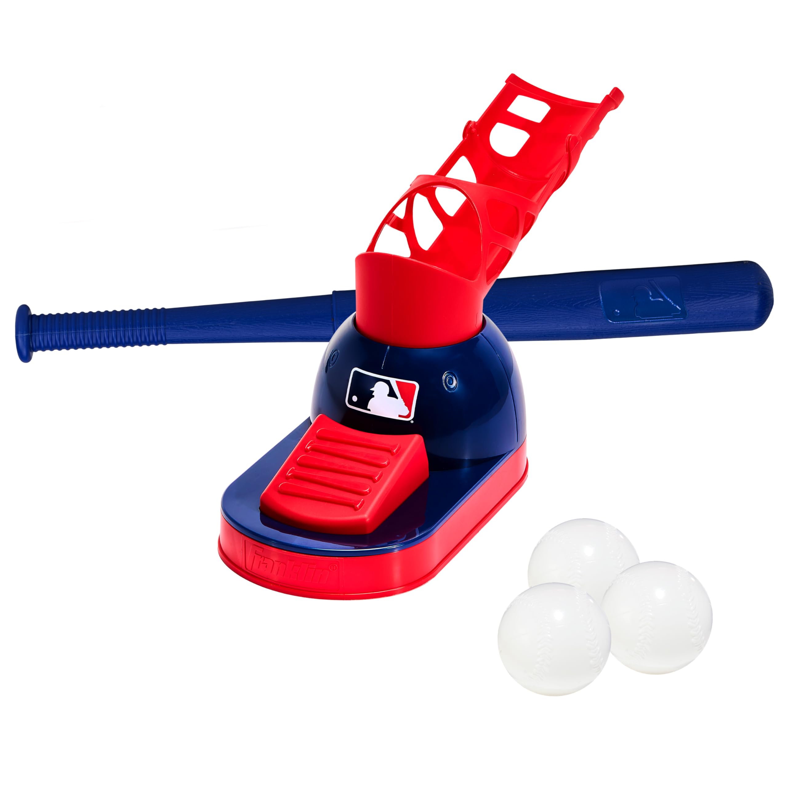 Photo 1 of (used)(missing pieces) Franklin Sports Kids Baseball Pitching Machine - Pop A Pitch Batting Machine with Youth Bat + 3 Plastic Balls - Boys + Girls Toy