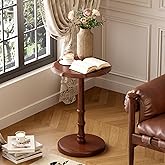NKGIAG 100% Solid Wood Round Pedestal Side Table, Vintage End Table for Living Room Bedroom, Heavy-Duty Antique Accent Table 
