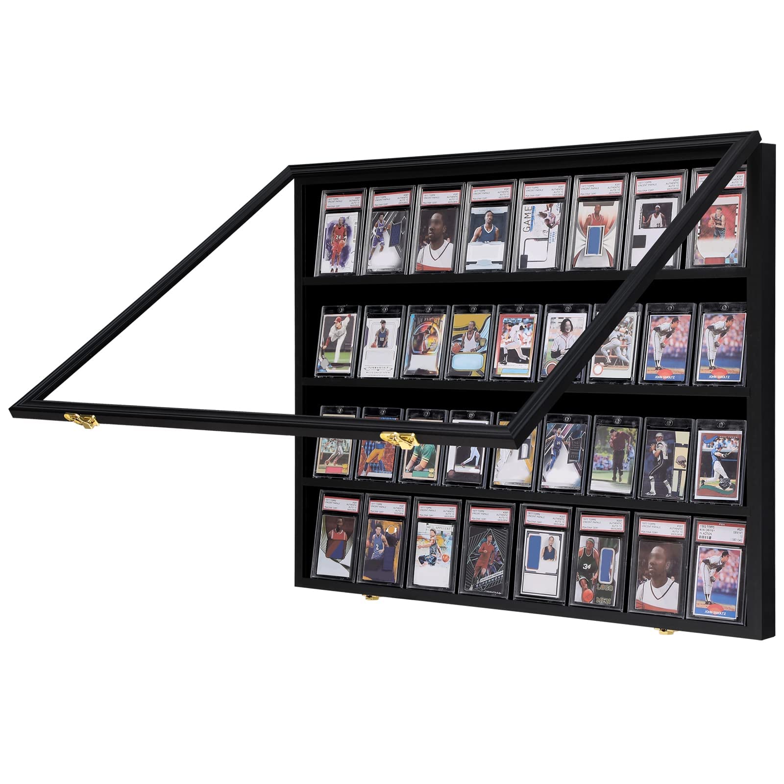 VERANI 36 Baseball Card Display Case, Graded Sports Card Display Frame with UV Protection & Lock, Large Wall Cabinet for Football Hockey Basketball Trading Cards (31x24.3x2.1 in) Image