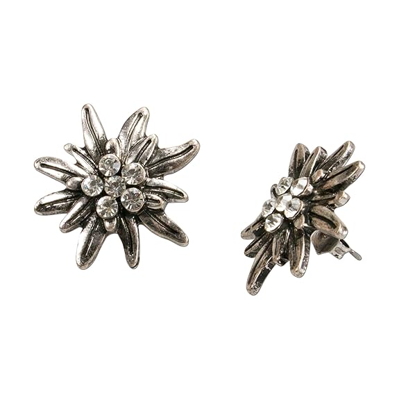 Trachtenschmuck * Trachten-Ohrstecker Strass-Edelweiß * Damen Trachten-Ohrringe * Oktoberfest Dirndl-Schmuck mit klaren Stras