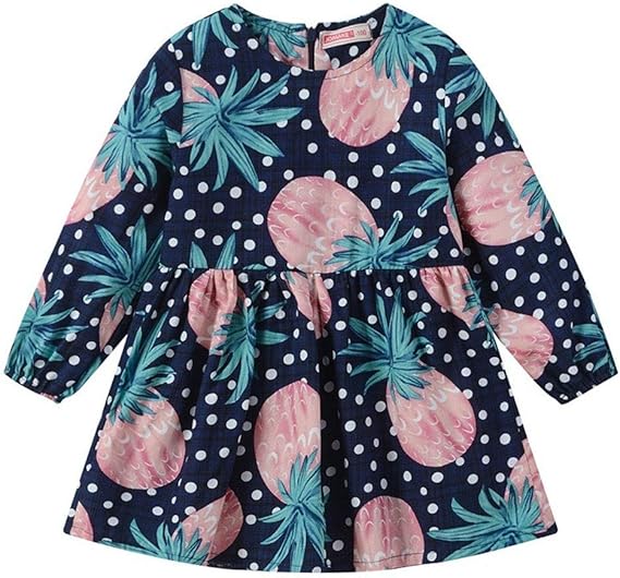 Amazon ボコダダ Vocodada 女の子 長袖 ワンピース ベビー服 Oネック ドレス 膝丈 かわいい 通園 通学 キッズ ガールズ 子供服 カジュアル 結婚式 披露宴 発表会 さくらんぼ ドット 波動点 印刷 ジッパー プリンセス スカート ワンピース チュニック 通販