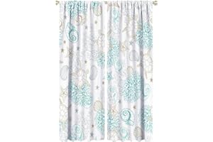 ZHANGWUQIANG123 Ocean Seashell Blackout Windows Curtains, Ocean Sea Turtle Coral Shell Starfish Rod Pocket Curtains for Boy Home Decor, for Living Room Bedroom 26(W)*84(L) 2 Panels