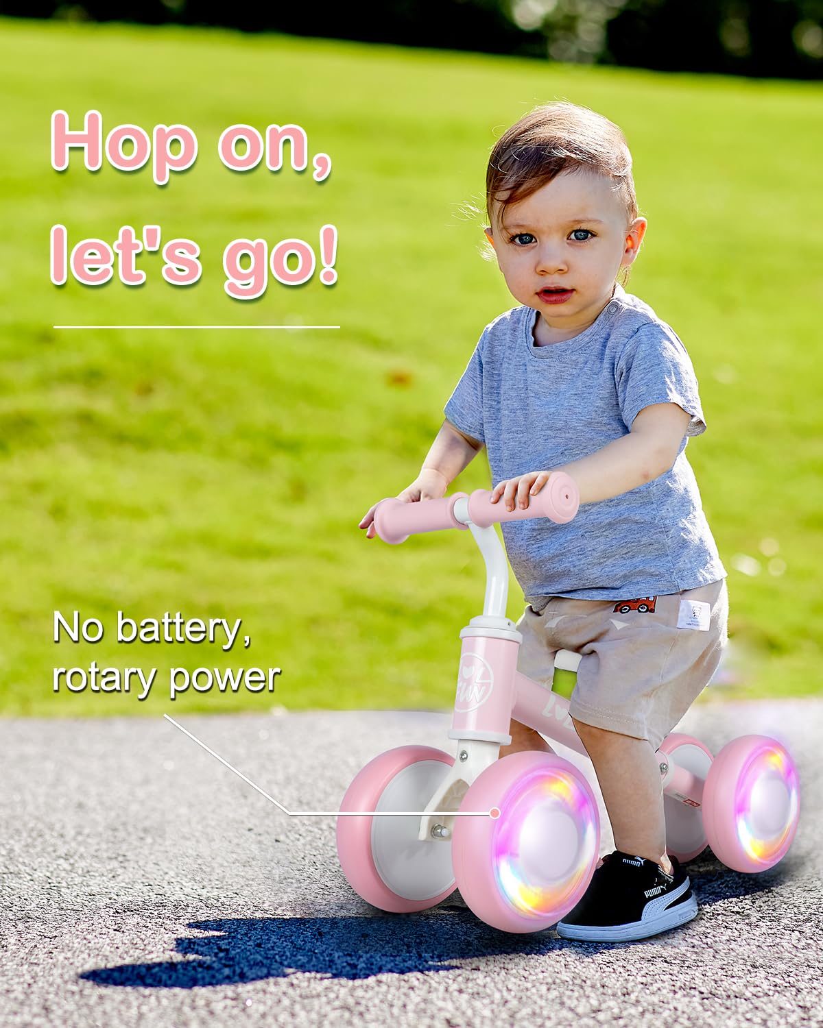 LOL-FUN Baby Balance Bike for 1 Year Old Boys Girls Toy Birthday Gift, Colorful Lighting Balance Bike for Toddlers 12 18 Months with 4 LED Wheels & Adjustable Seat