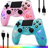 CHENGDAO 2 Pack for PS4 Controller, Wireless Controller for PlayStation 4/Pro/Slim/PC, Adjustable RGB Light, 1000mAh Battery, Speaker &amp; 3.5mm Audio Jack, Blue + Pink