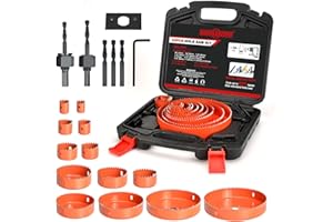 ANGELSWORD Hole Saw Set 22 PCS Double-Ground Teeth Hole Saw Kit, Hole Saw Drill Bit Kit, 3/4"-6" (19-152mm) 13 PCS Saw Blades, for Drywall, Soft Wood, Plywood, Plastic, PVC