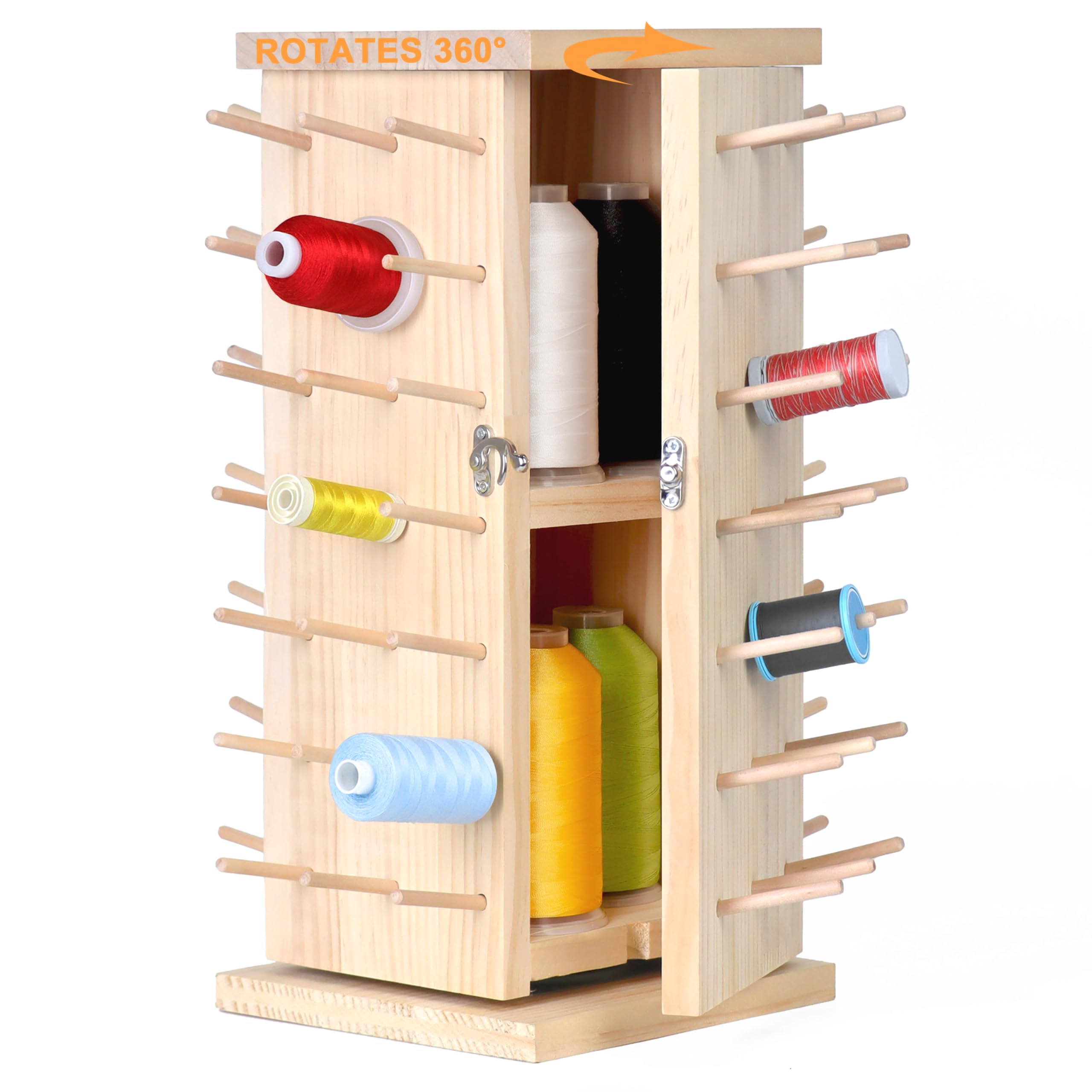 New brothread 93 Spools (DIY) 360° Fully Rotating Wooden Thread Rack/Thread Holder Organizer with Inner Storage Compartments for Sewing, Quilting, Embroidery, Hair-braiding and Jewelry