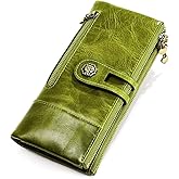 shuainiu Women's RFID Blocking Wallet Soft Leather Clutch Money Ladies Purse Slim Card Holder Organizer Zip Pocket (3513-Green)