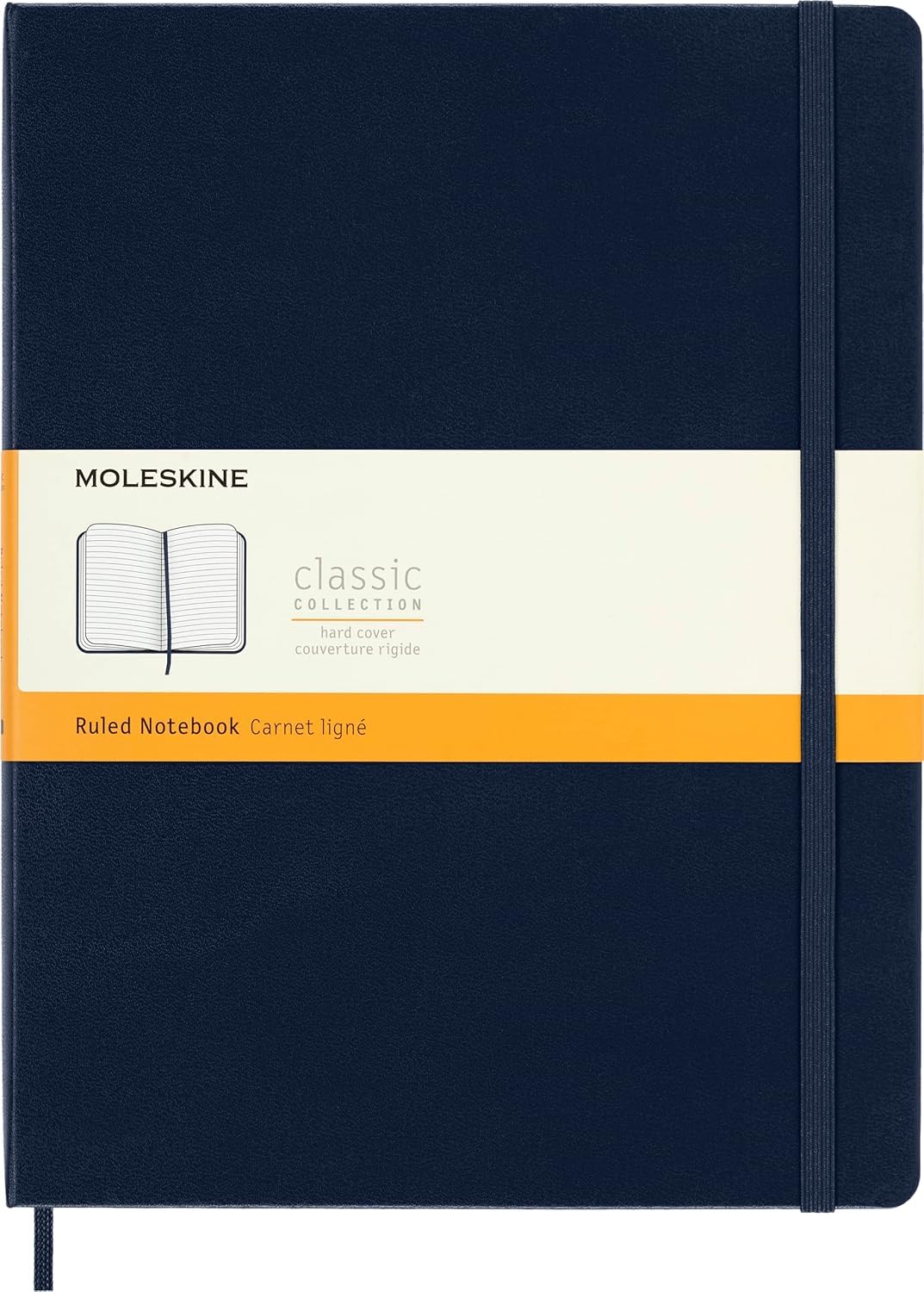 Moleskine Classic Notebook, Notebook With Ruled Pages, Hard Cover and Elastic Closure, Sapphire Blue, XL, 19 x 25 cm, 192 Pages