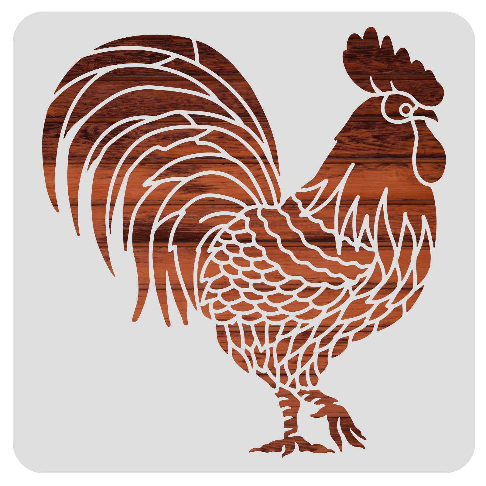 BENECREAT Large Rooster Pattern Plastic Painting Stencils, 30x30cm Farm Theme Drawing Template for Painting on Floors, Walls, Doors, Tile, Wood, Cabinet, Boxes