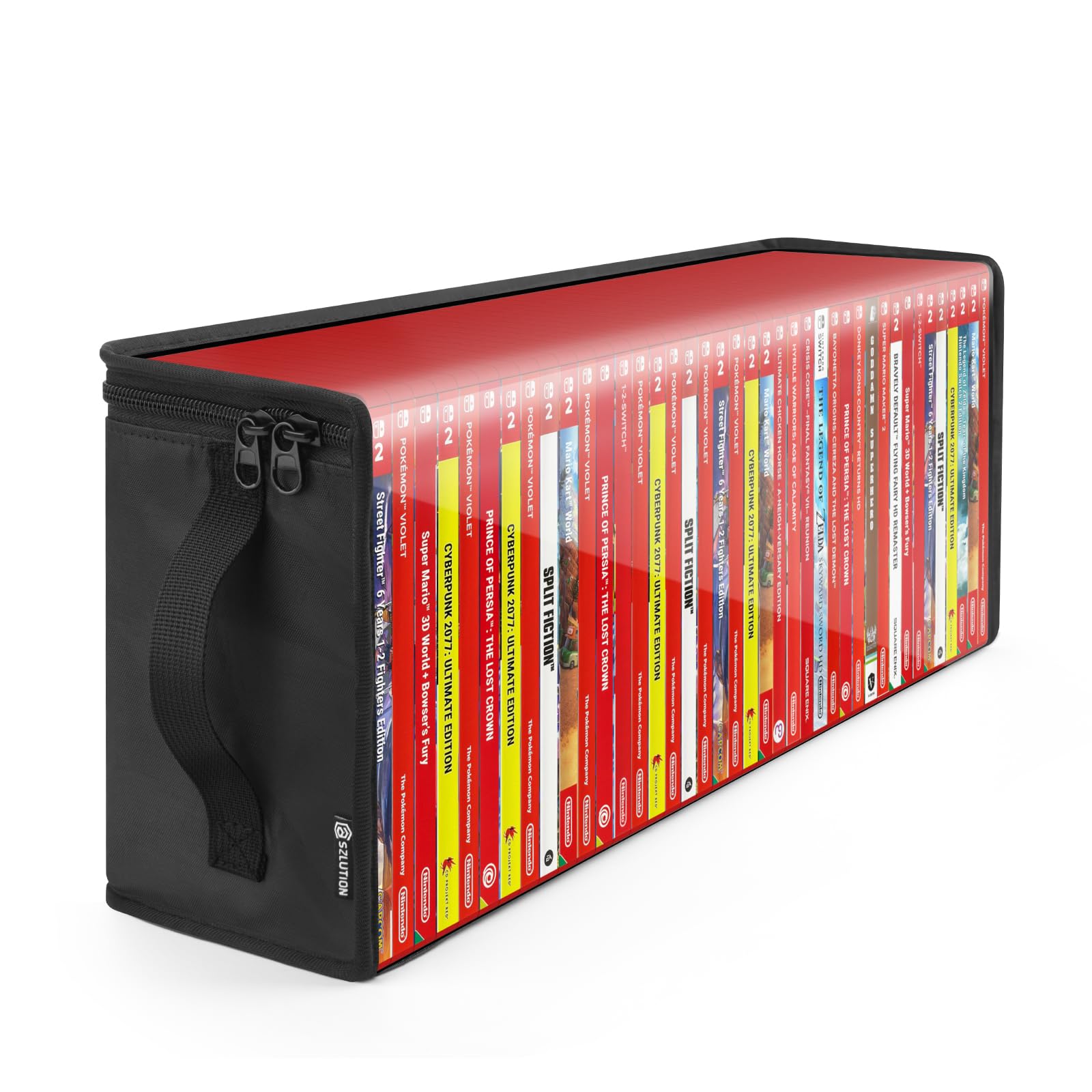 CaSZLUTION Game Disc Storage Bag Compatible with Nintendo Switch 1 & 2 Games, Portable Carrying Case Holds 40 Switch Games Boxes, Clear TPU Organizer Holder Case for Switch Game Collectors - Black
