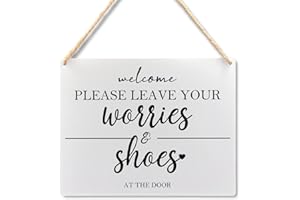 Ryeolo Please Remove Your Worries and Shoes Sign, Shoes Off Sign for Front Door, Please Take Off Your Shoes Wood Signs Wall Hanging for Front Door Wall Decor, 10.2x7.8 Inches Wall Pediments