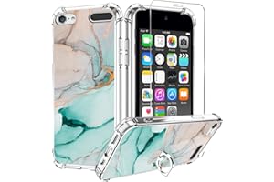 KANGHAR for iPod Touch 7/6/5 Case, Marble Pattern with Screen Protector,Kickstand Ring Holder Soft TPU Bumper Shockproof Cover for iPod Touch 5th/6th/7th Generation