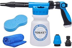 MOSIKEN Car Wash Foam Gun + Washing Sponge & Absorbent Towel - Soap Sprayer - Foam Cannon for Garden Hose - Spray Gun Cleaner
