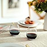 Imourari Ribbed Stemless Wine Glass: Set of 4 Cute Hand Blown 15oz Crystal No Stem Red & White Wine Glasses for Christmas Birthday Wedding Anniversary Party