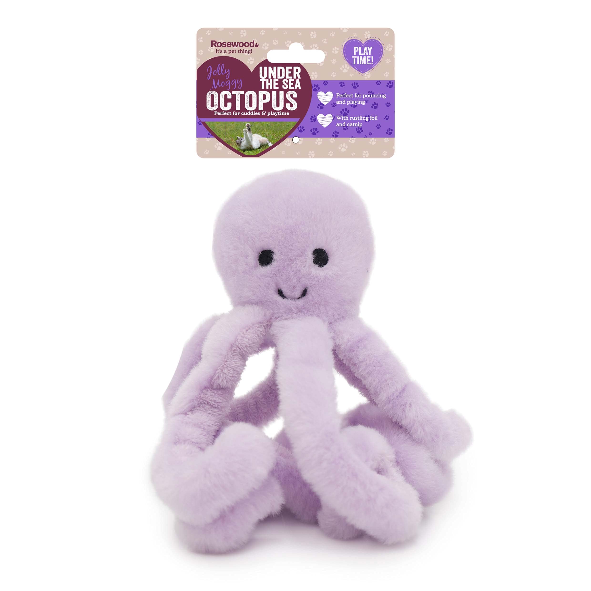 Rosewood Jolly Moggy Under the Sea Plush Octopus Cat Toy – Soft, Fun Catnip Toy for Cats and Kittens – Interactive Crinkle Sounds – Durable, Engaging Pet Toy – Safe, Non-Toxic