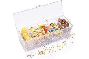 Food and Condiment Organizer with Lid, 5 Removable Tray Chilled Garnish Station for Fruit Veggie Salad, Transparent Ice Coole