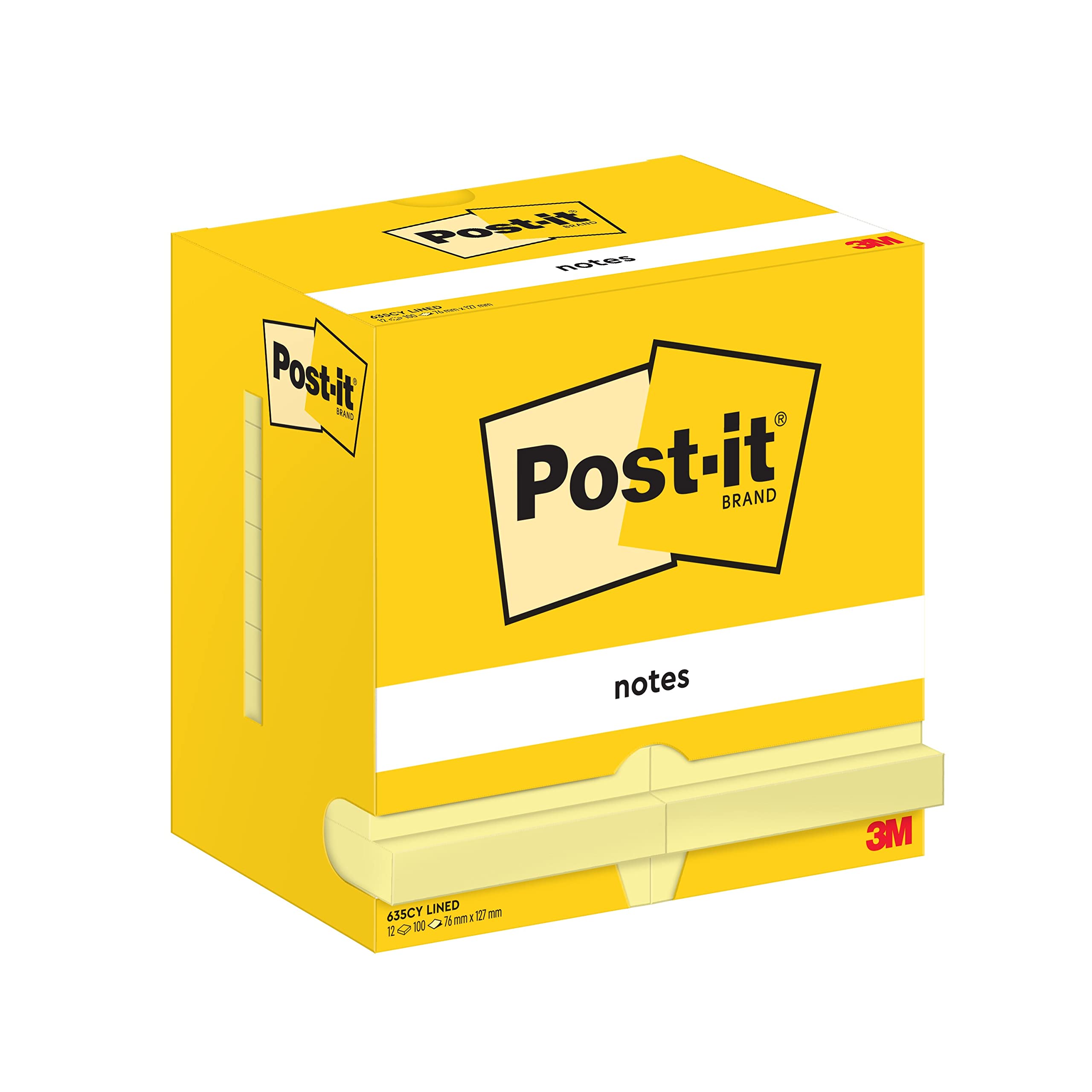 Post-it Notes Canary Yellow, Lined, Pack of 12 Pads, 100 Sheets per Pad, 76 mm x 127 mm, Yellow Color - Self-Stick Notes for Note Taking, to Do Lists & Reminders