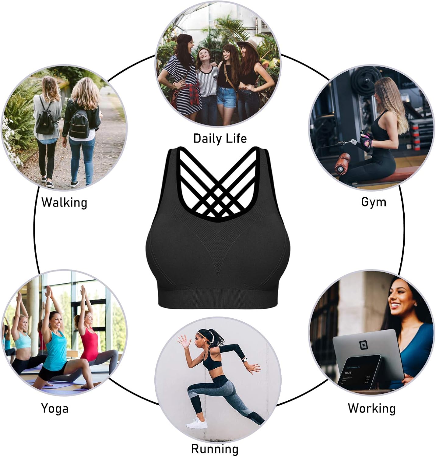 3 Pack Sports Bras for Women High Impact Padded Workout Yoga Bra Fitness Activewear at  Women’s Clothing store