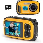 Floating Underwater Camera for Kids, Waterproof Camera with 32GB SD Card | IP68 64MP 4K Portable Snorkeling Camera for Pool Beach, Lightweight Rechargeable Floating Action Camera, Yellow