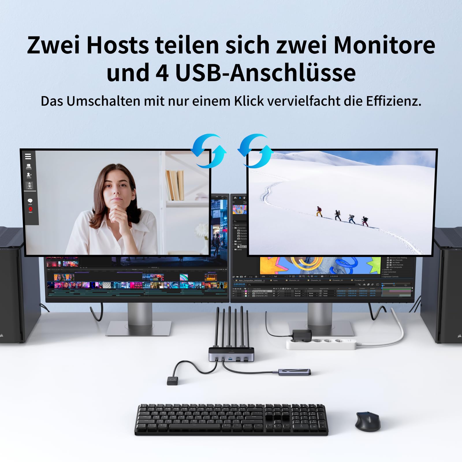 UGREEN HDMI KVM Switch 2 PC 2 Monitore 4K60Hz Tastatur und Desktop-Controller Umschaltung 4 USB 3.0 Ports Kompatibel mit Windows/Linux/MacOS usw. 2