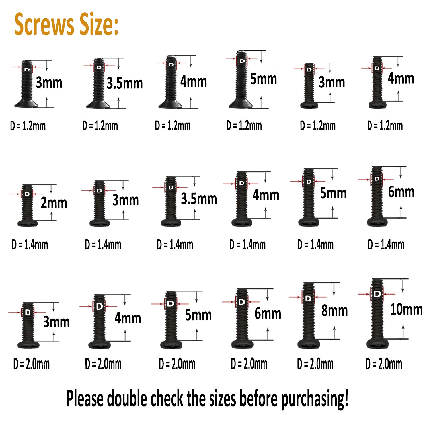 Small Screws Assortment Kit Hotetey 18 Kinds M1.2 / M1.4 / M2.0 Tiny Micro Screws Set for Glasses Watches (Black)
